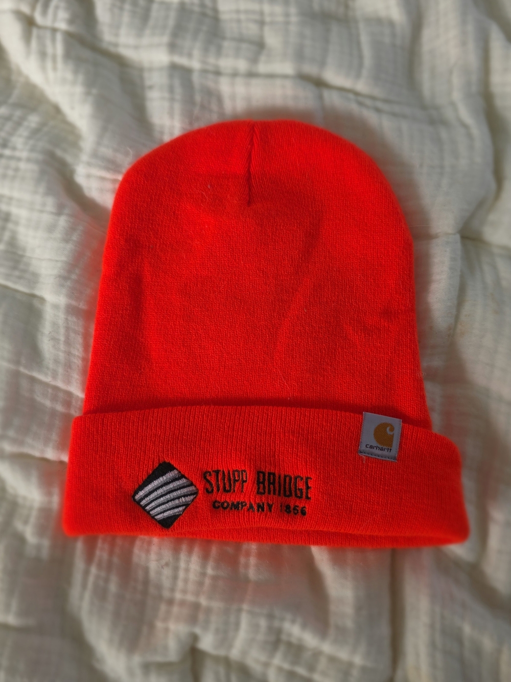 Carhartt Neon Orange Beanie with Stupp Bridge Patch